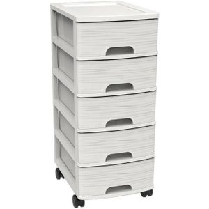Tour De Rangement 4 Tiroirs Wilo Sur Roulettes – Colonne Gain De Place Blanc Et Hêtre, Idéal Pour Petite Surface !
