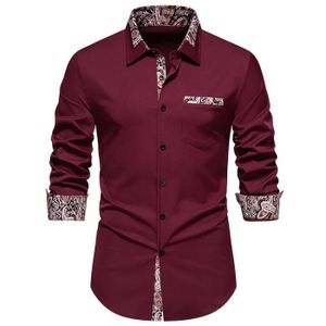 Chemise Homme 100%Coton À rayure Rouge Bicolore Manches Longues Rétro