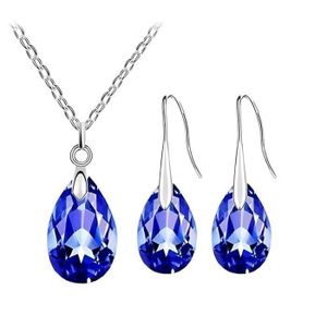 Parure Collier + Boucles D'oreilles Zirconiums Bleu Ciel – Plaqué Argent, Neuf