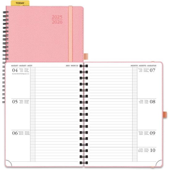 Agenda Semainier 2025-2026 - Août 2025 à Déc 2026, 21x16,5 Cm - Spirale, Couverture Rigide Violette