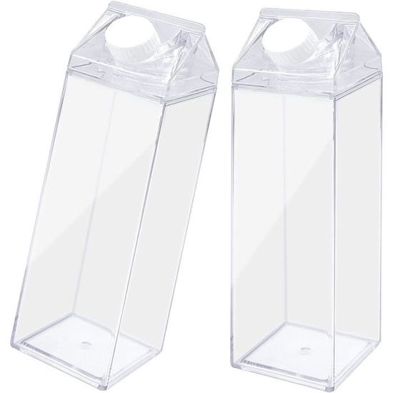 BUBABOX Lot de 2 bouteilles d'eau en carton de lait transparent