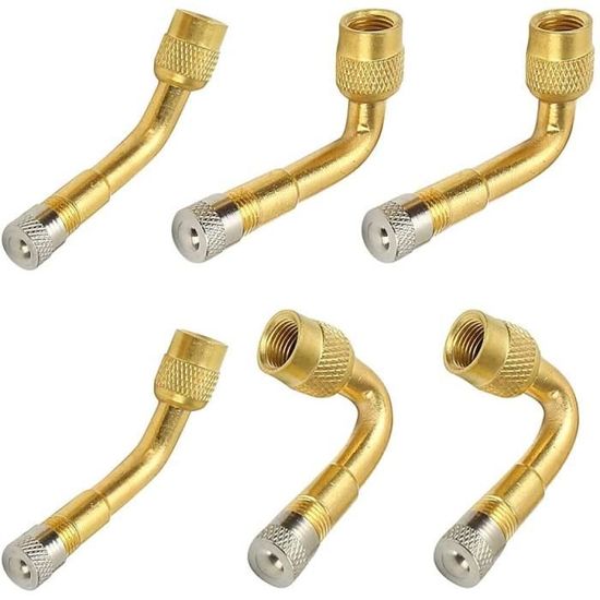 Kit Rallonge Valve Pneu - 3 Angles (45°/90°/135°) + 2 Tuyaux 21 Cm - Pour Voiture, Moto, Vélo - Doré - 9