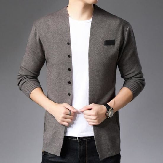 Cardigan Laine Homme Col Montant Couleur Unie Vetse en Tricot avec Poches Casual - Noir Noir