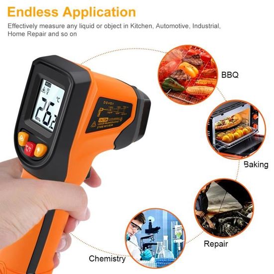 Thermomètre Infrarouge Wintact - Pistolet Laser -50°C à 530°C Pour Cuisine, Auto