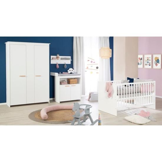Chambre bébé complète ROBA Anton - Lit évolutif 70x140 cm + Commode à langer + Armoire 2 portes - Blanc