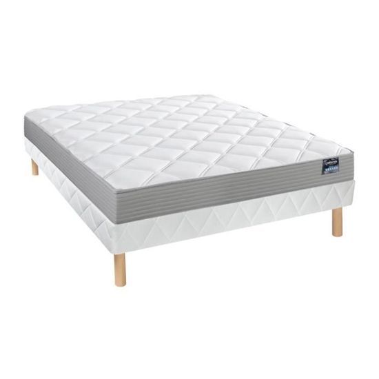 Ensemble Matelas + Sommier Concorde 160x200 - 858 Ressorts Ensachés + Mémoire De Forme - Bois Massif - 2 Personnes