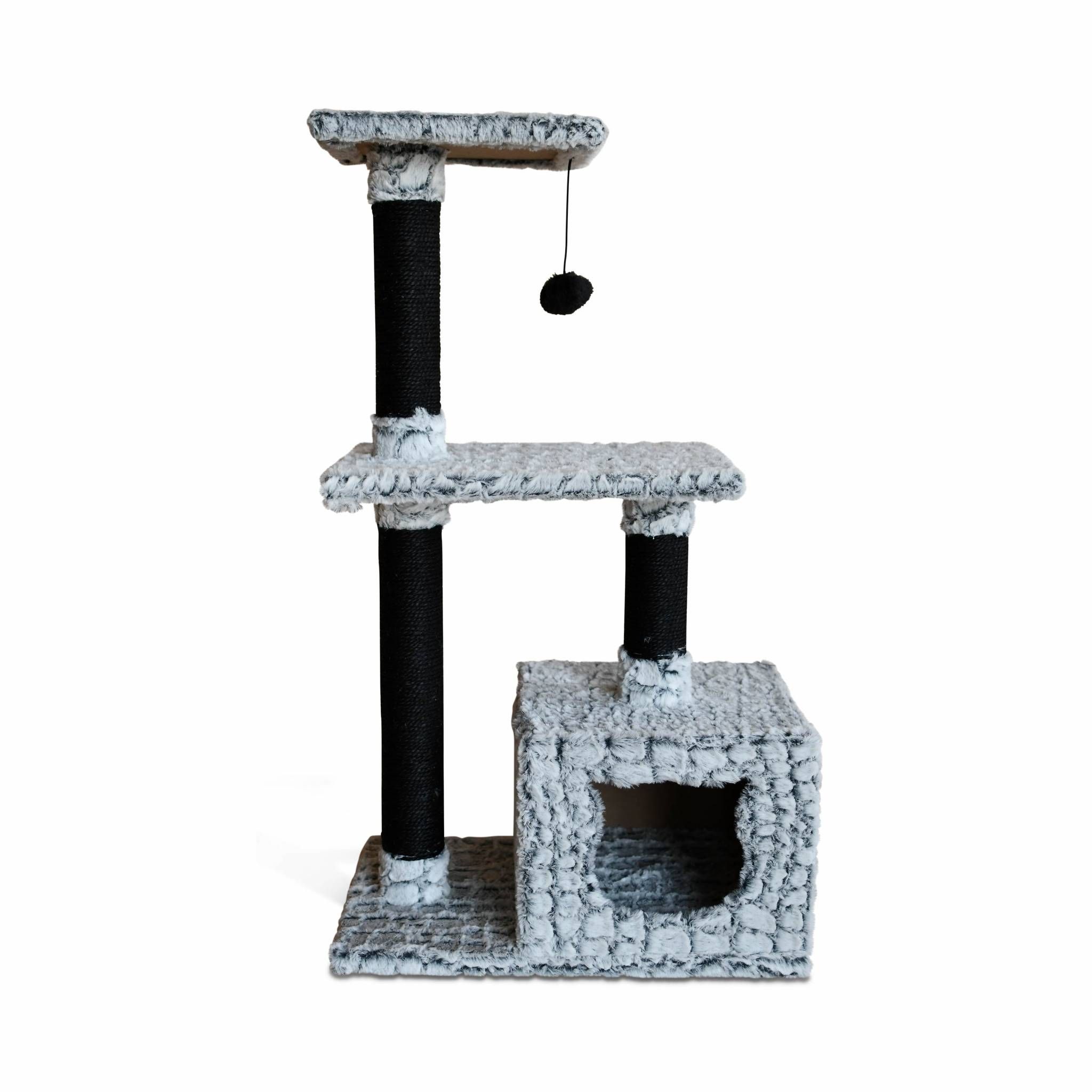 Arbre à chat de 2 étages, 84 cm, griffoirs, cabane, pompon, doux