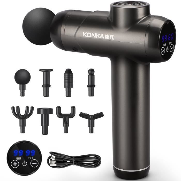 Pistolet de Massage Musculaire Vitesses Réglables Massage Gun Électrique Masseur de Muscle Profond Portable 8 Têtes Remplaçables