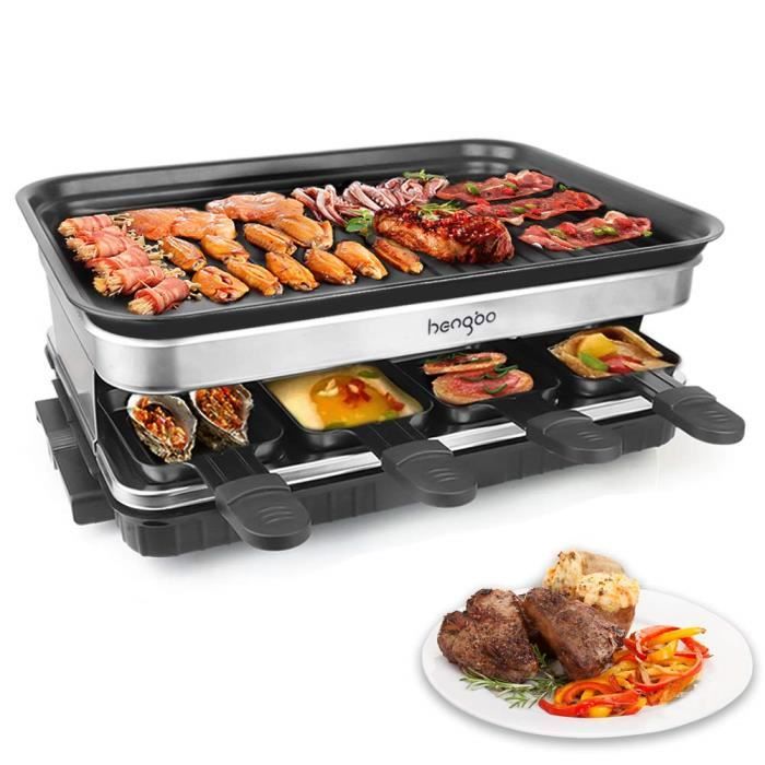 Hengbo Appareil à Raclette Grill avec Revêtement anti-adhésif 8 Coupelle pour 8 Personnes