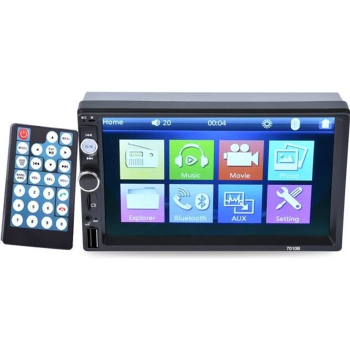 Autoradio 7- Voiture Radio 2 DIN MP3 MP5 Lecteur Multimédia 7010B Fonction de Bluetooth/Caméra de recul/FM/Contrôle du volant