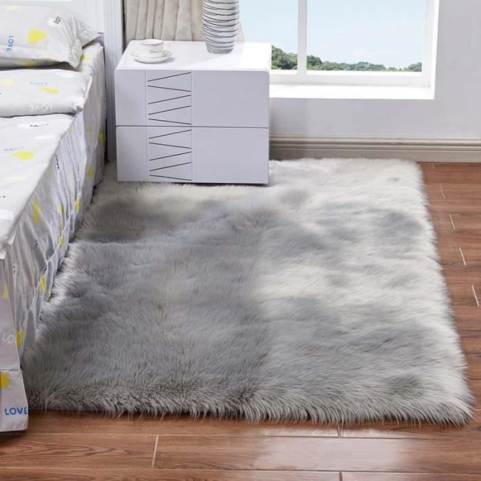 TAPIS chambre Tapis Salon carpet d’enfant Shaggy Moquette , Peau de mouton synthétique(60 x 90 CM, Gris)