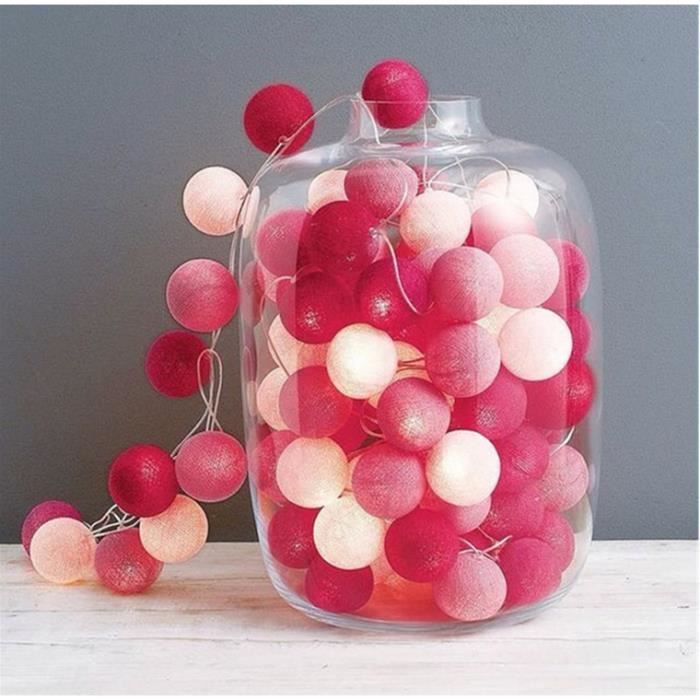 Guirlande Lumineuse LED à Piles avec 20 Boules de Coton Blanc rose