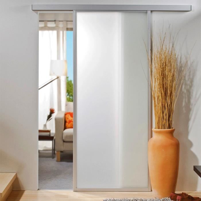 Porte intérieure coulissante en verre 74 x 203 cm, blanc mat, cadre alu Variante: