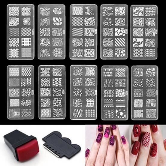 HT Nail Art Stamp Gabarit Gabarit Set de Plaques Kit de Conception Outil Stamper - HTBDH824AA7325