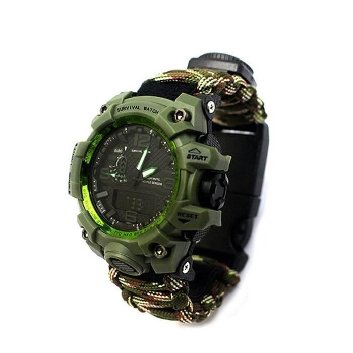 7 en 1 multi-fonction mode sports de plein air montre electronique bracelet tisse a la main parapluie corde camping randonnee