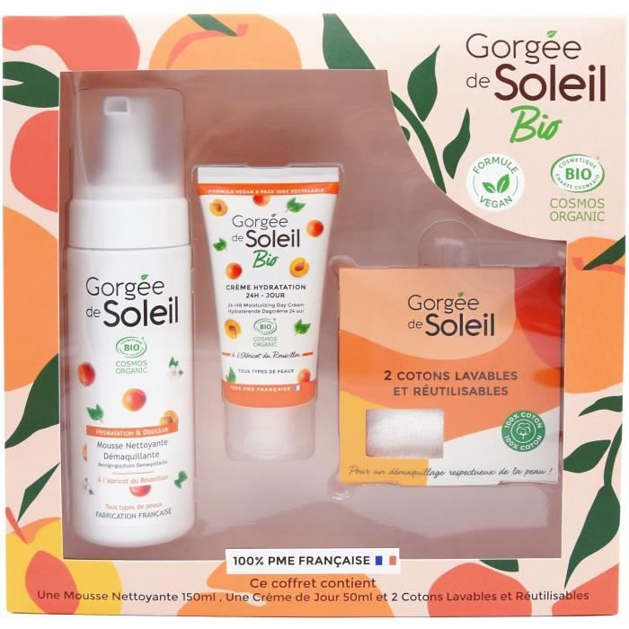 GORGEE DE SOLEIL Coffret Soins de Visage Bio : Crème, Mousse et Lingettes démaquillantes Lavables