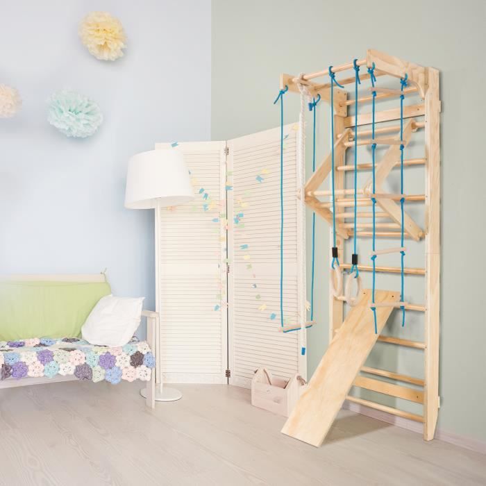 DREAMADE Espalier Echelle murale de gymnastique en bois,mur d'escalade,équipement de sport coulissant et réglable en hauteur