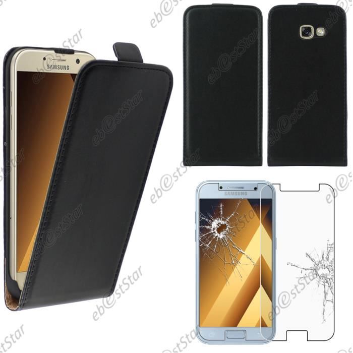 ebestStar ® pour Samsung Galaxy A5 2017 A520F - Housse rabat PU cuir ULTRA SLIM + Film Verre Trempé, Couleur Noir