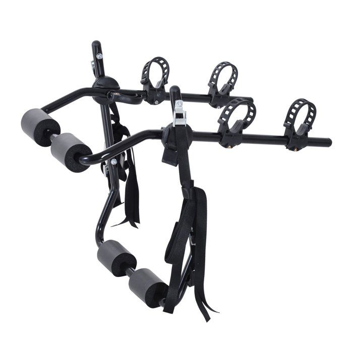 Porte vélo hayon fixation voiture universel pour 2 vélos, 4 sangles de sécurité, pliable 75L x 60l x 10H cm acier noir neuf 33