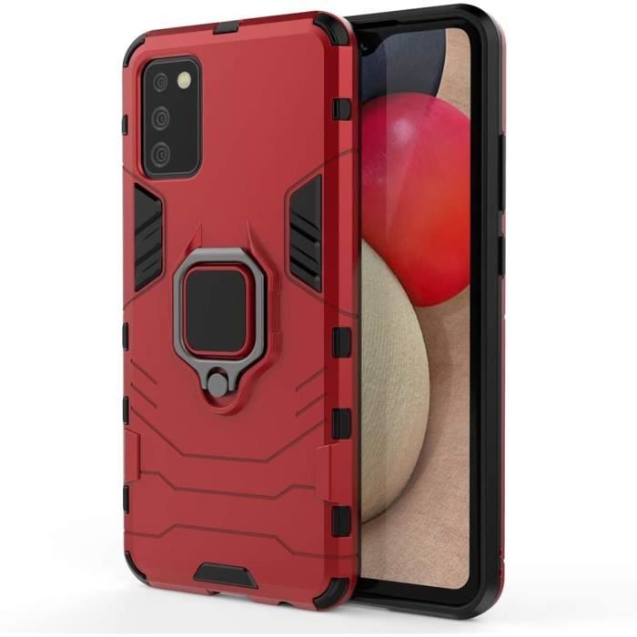 Coque pour Samsung Galaxy A02s, PC + Coque TPU Antichoc Anti-chute Anti-rayures avec anneau rotatif pour support de voiture mag AZ