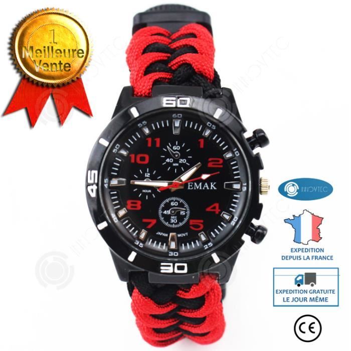 INN® Montre tressée de corde de sauvetage multifonction de survie en plein air, sports d'alpinisme pratique pour transporter une mon