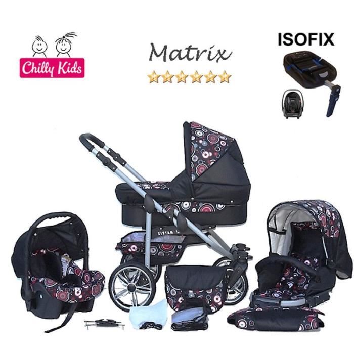 Matrix2 Poussette Trio ISOFIX Nacelle Siège Auto Poussette Canne Chancelière 20 noir & cercles colorés