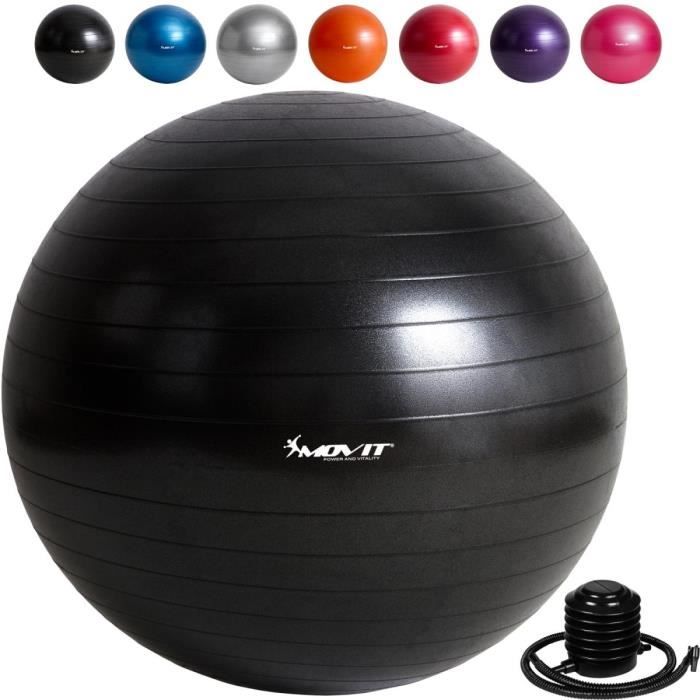 MOVIT Balle de gymnastique noire, 85 cm avec pompe