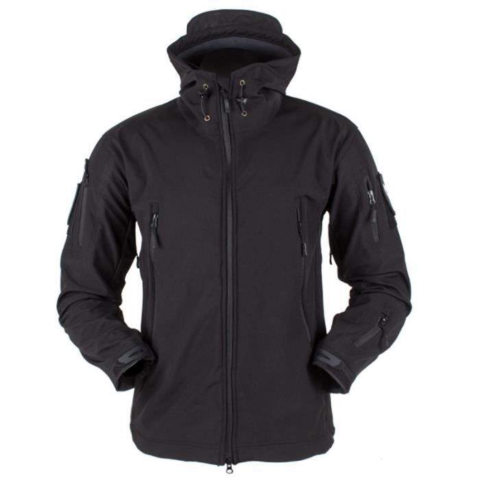Veste Softshell homme à Capuche Polaire Anti-Soleil Randonnée Imperméable Respirant Chaude Coupe-Vent Sport d’Extérieur Neige Ski