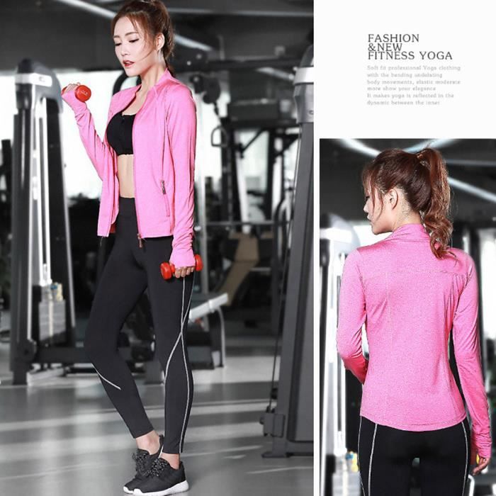 【VETEMENTS DE SPORT】Femmes Gym Running Yoga Outfit Sport Suit Set Pantalon + Soutien-gorge + Manteau Costume trois pièces - gris