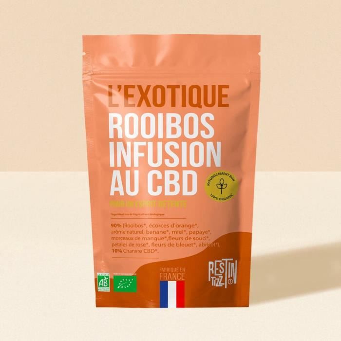 Infusion BIO au CBD Rooibos Exotique apaisante stress douleurs sommeil REST IN TIZZ