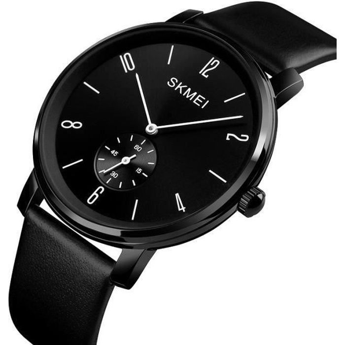 SHARPHY Montre Homme bracelet cuir étanche noir