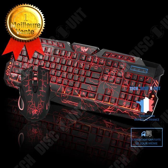 clavier et souris rétroéclairés gamer jeux vidéos informatique avec souris optique filaire clavier anglais QWERTY multifonctions