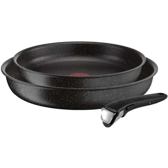 TEFAL L6719312 Lot de 2 poêles en aluminium Ingenio Authentic - Ø24 et 28 cm - Induction - Noir moucheté
