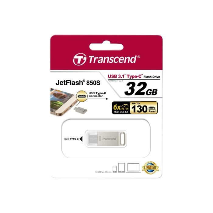 TRANSCEND Clé USB JetFlash 850S - 32 Go - USB 3.1 - USB-C