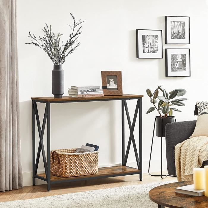 VASAGLE Table Console, Table d’Entrée à 2 Niveaux, 100 x 35 x 80 cm, pour Salon, Entrée, Style Industriel, Marron Rustique LNT100B01