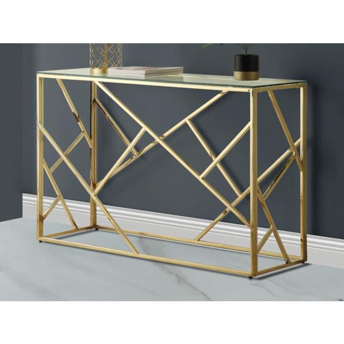 Console ATHENA - Verre trempé et acier - Doré