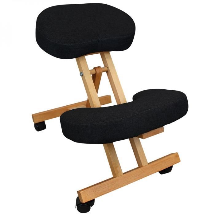 Tabouret, chaise ergonomique, siège assis genoux en bois pliable et réglable - Noir - Vivezen