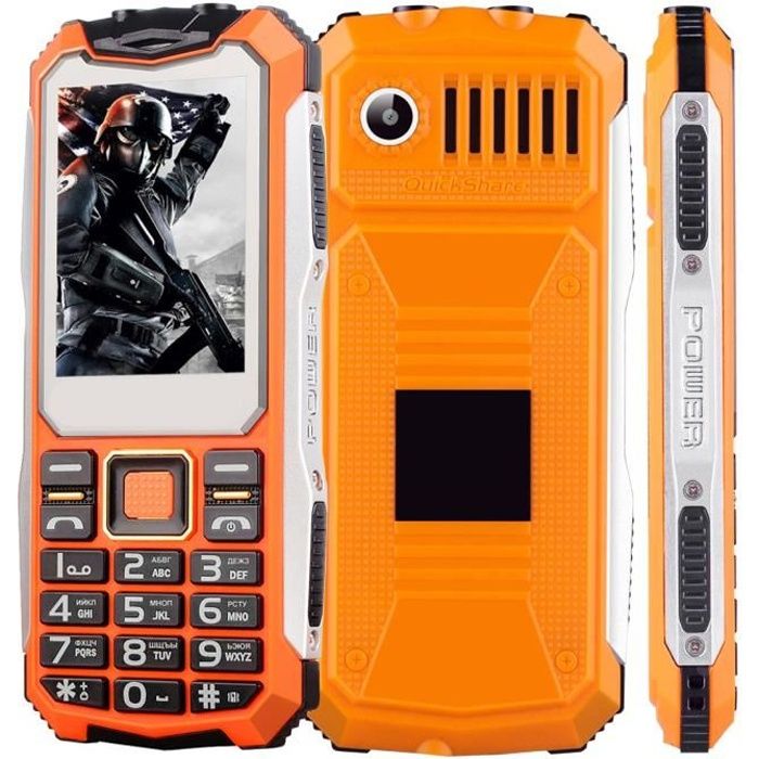 Téléphone Incassable GSM dual SIM caméra 2G Bluetooth flash Jack 3.5mm 2' Orange