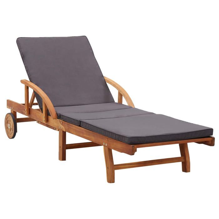 transat chaise longue bain de soleil lit de jardin terrasse meuble d exterieur avec coussin bois d acacia solide