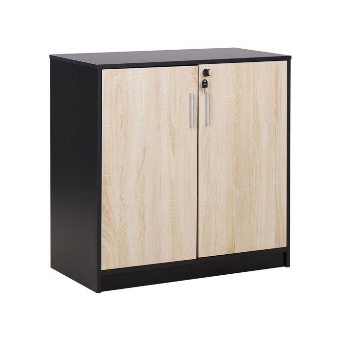 Petite armoire à 2 portes bois clair et noir 80 cm ZEHNA