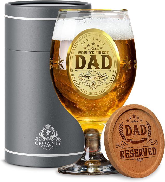 KAAYEE Verre à Bière 17oz - Cadeau Anniversaire Papa, Fête Des Pères, Noël, Idée Cadeau Originale Avec Sous-Verre Bambou