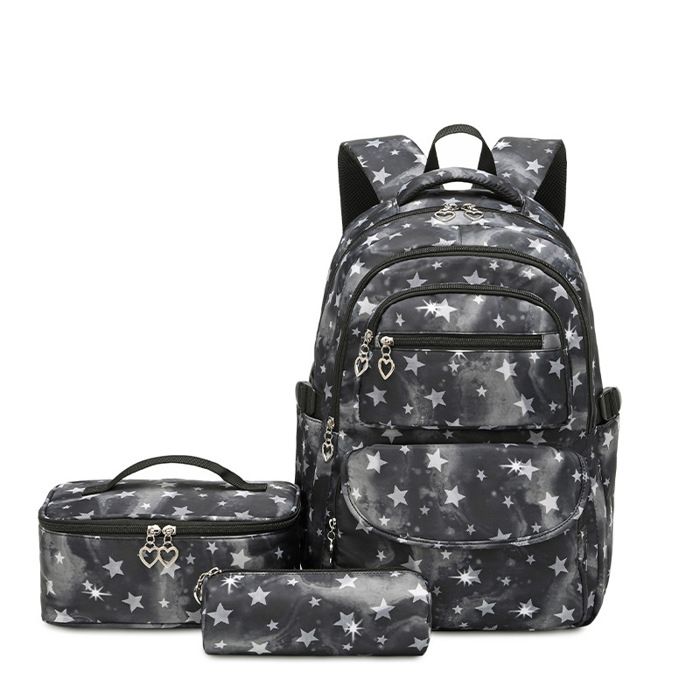 Sac à Dos Fille Primaire 3 Pièces Tanou - Cartable École 22L Avec Trousse Et Sac Isotherme - Étoiles