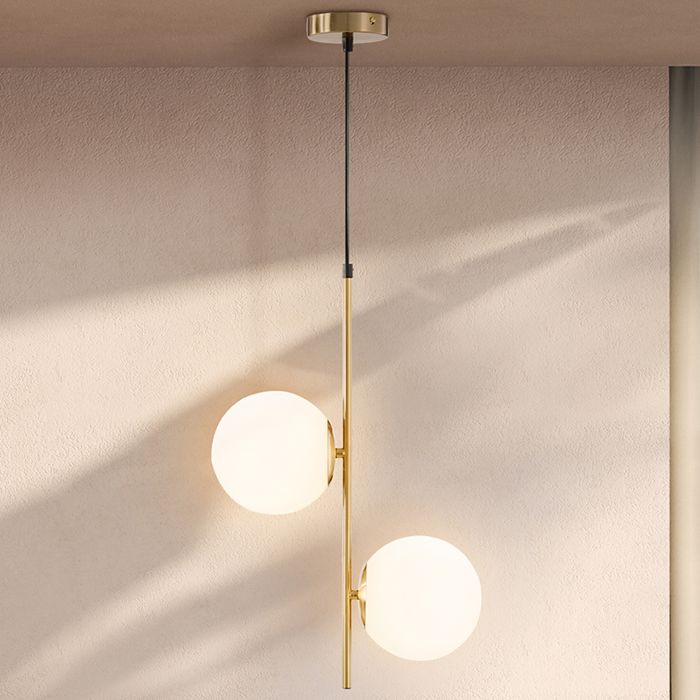Suspension luminaire HOMCOM lustre plafonnier de double-tête moderne lumière suspendue réglable pour entrée salon ton doré Suspension luminaire HOMCOM lustre plafonnier de double-tête moderne lumière suspendue réglable pour entrée salon ton doré
