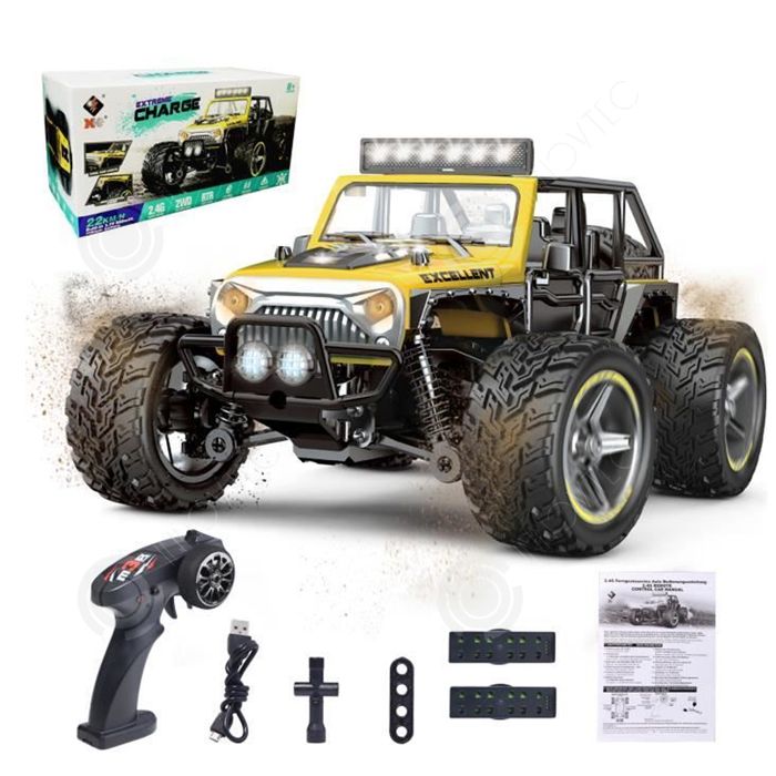 Joellfuner Voiture RC 1/16 – 2,4 GHz, 2WD, 20 Km/h, LED, Tout-terrain, 2 Batteries, Cadeau Enfant 3 Ans