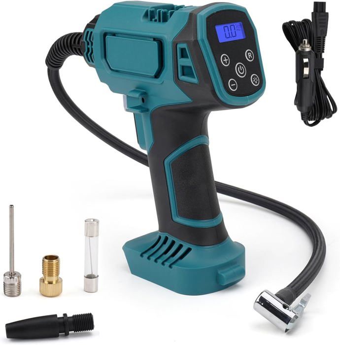 Compresseur Batterie Pompe à Air Compatible Makita 18V - Écran LCD LED 120 PSI Avec 4 Buses Pour Voiture Vélo