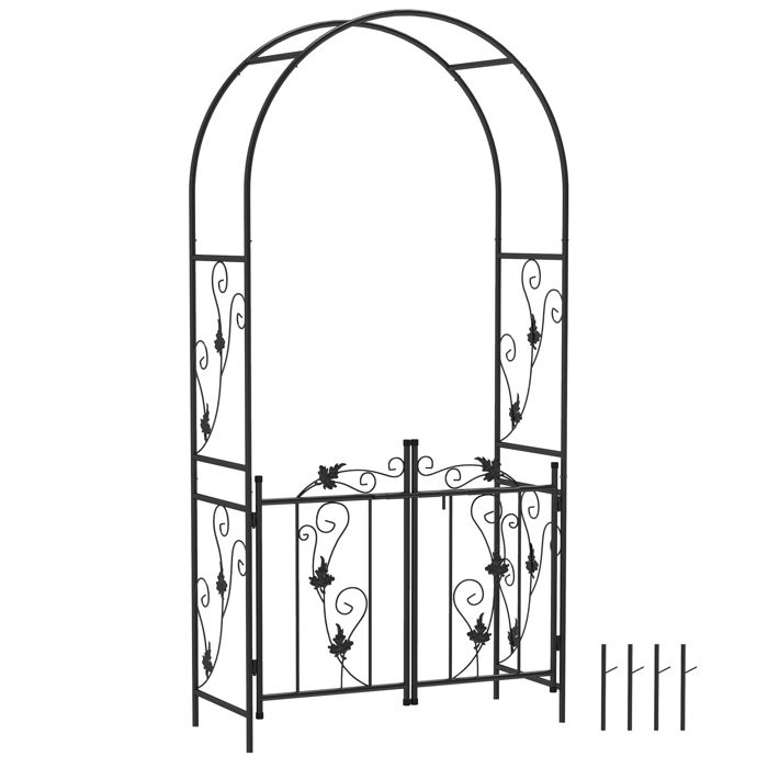 Arche de jardin - Outsunny - en acier - avec double porte - pour décoration de cérémonie - 107 x 45 x 217 cm - noir