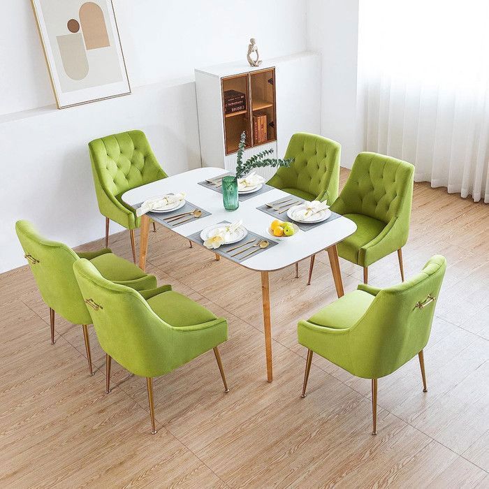 DYHOME Lot de 6 Chaises Salle à Manger Chaise en Velours Elégante Design Avec Poignée Dorée Moderne Luxe Chic Jaune Vert