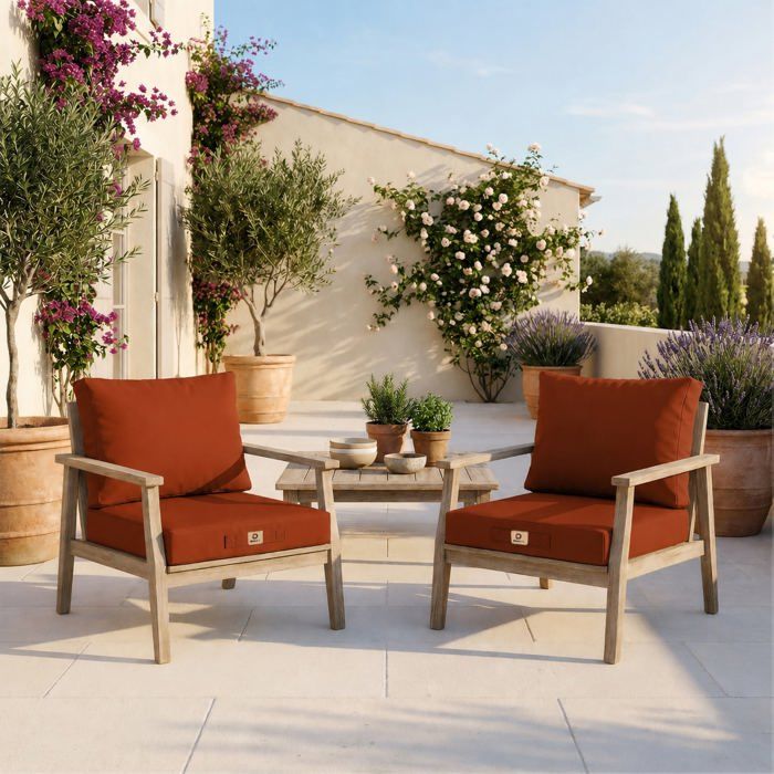 Coussins pour salon de jardin déhoussable 60x60cm Terracotta