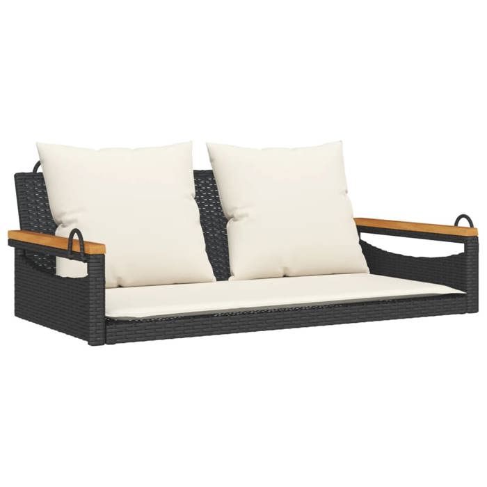 Bonne qualité Meuble dextérieurChaise de jardin BONNIE Balancelle avec coussins 109x62x40cm résine tressée DECO