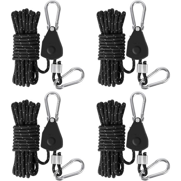 Corde de Tente Réfléchissante Lot de 4 Cordes de Tente avec Poulie Ø4mm Longueur 4m Corde Tente Camping avec ajusteur
